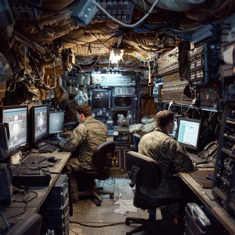 Premium Photo | Two soldiers working in a military command center