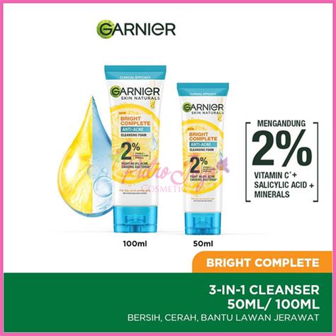 Garnier Bright Complete 3 In 1 Anti Acne Facial Wash 100mL 50ml