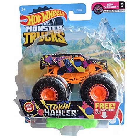 Hot Wheels Monster Trucks Town Hauler Neon Shockers 1 64 Scale Includes