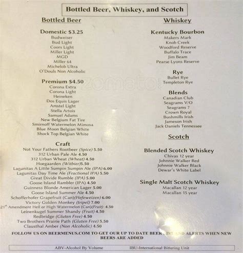 Menu at Jimmy B's restaurant, Naperville