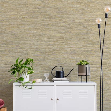 Grandeco Striped Weave Yellow Raised Textured Metallic Wallpaper Homebase