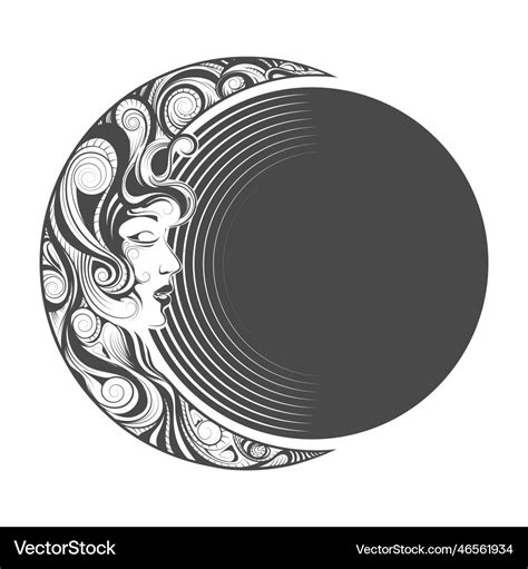 Crescent moon female face tattoo Royalty Free Vector Image