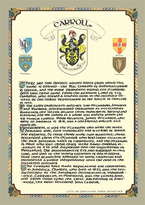 Carroll Family Crest Irish Coat of Arms Irish Family Crest - Etsy