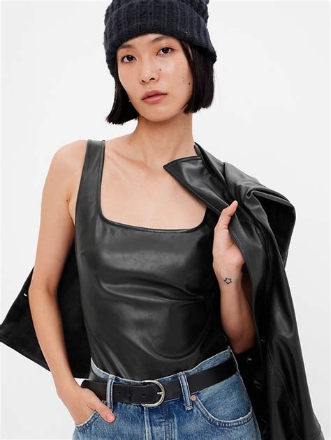 Faux Leather Bodysuit Gap