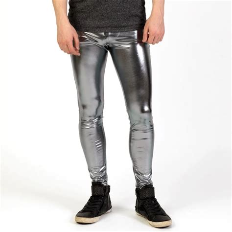 Männer Shiny Lycra Leggings Mode Metallischen Spandex Ganzkörperansicht