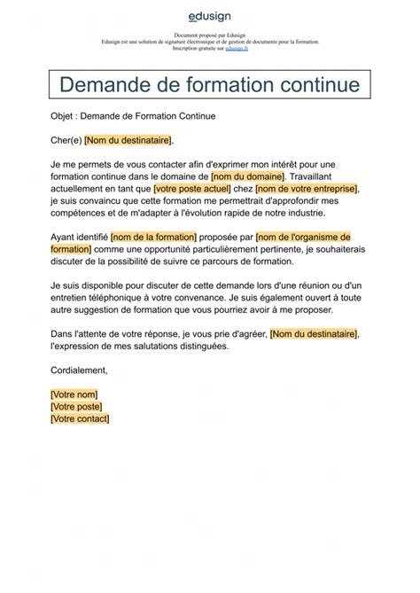 Demande De Partenariat Mod Le De Mail Ou De Lettre Gratuit Edusign