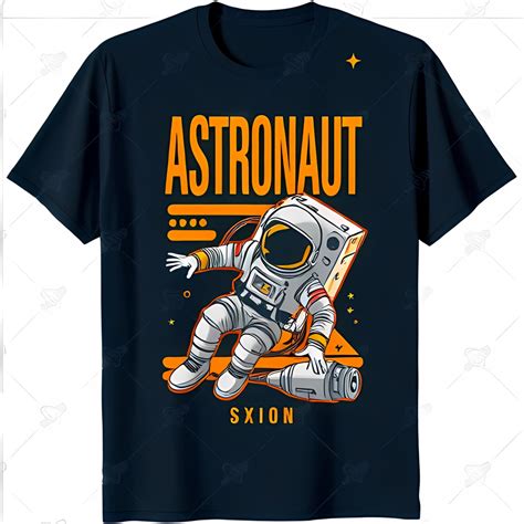 Blue Graphic T Shirt Space Design With Rocket And Accents