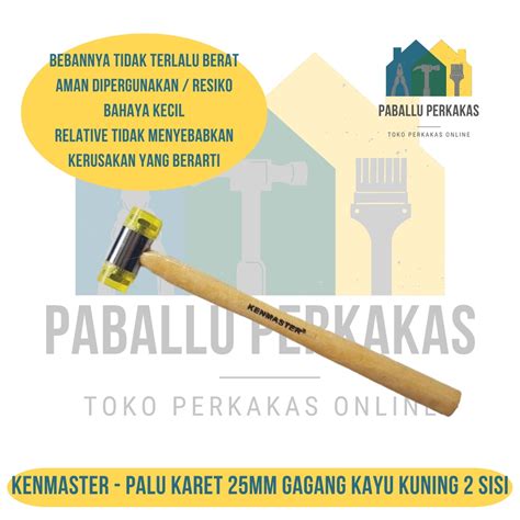 Jual KENMASTER Palu Karet 25 Mm Gagang Kayu Kuning 2 Sisi Palu Karet