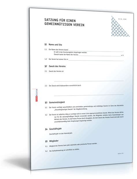 Satzung gemeinnütziger Verein Muster zum Download