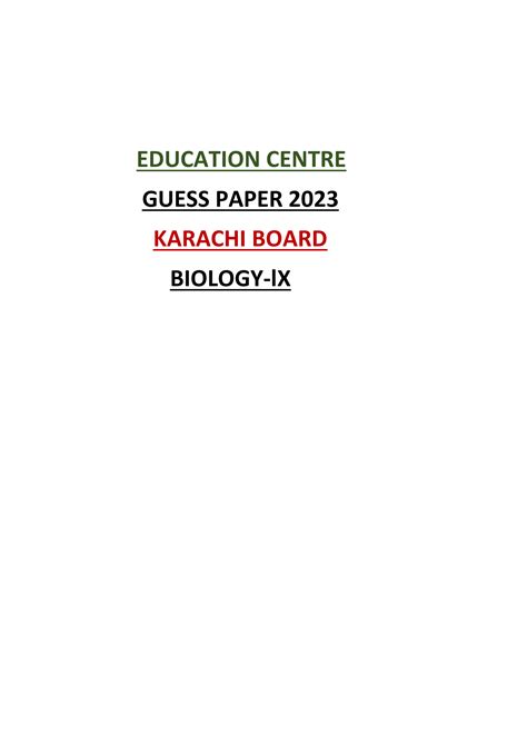 SOLUTION 9th Class Biology Guess Paper 2023 Studypool