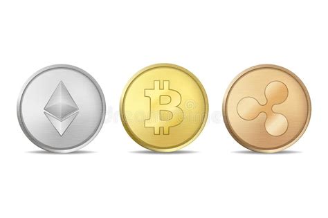 Realistic Vector Crypto Currency Coin Icon Set Bitcoin Etherium