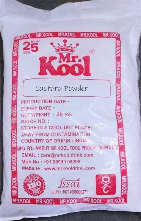 Mix Flavor Egg Less 25kg Mr Kool White Custard Powder For Bakery At