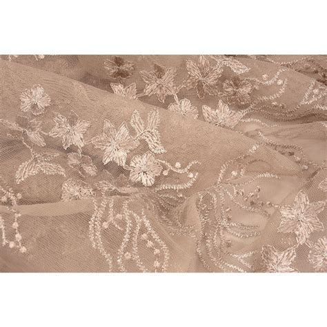 Mesh Embroidered Nicola Glitter Nude Powder Pink YES Fabrics