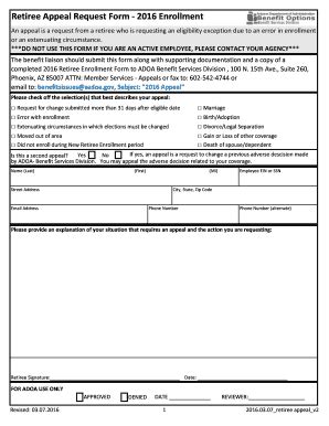 Fillable Online Benefitoptions Az Retiree Appeal Request Form