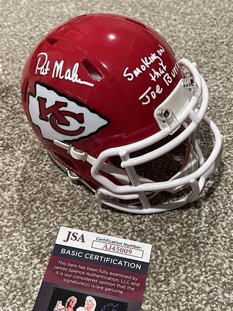 Pat Mahomes Autographed Signed Sr Mini Helmet Kc Chiefs Smoking On That ...