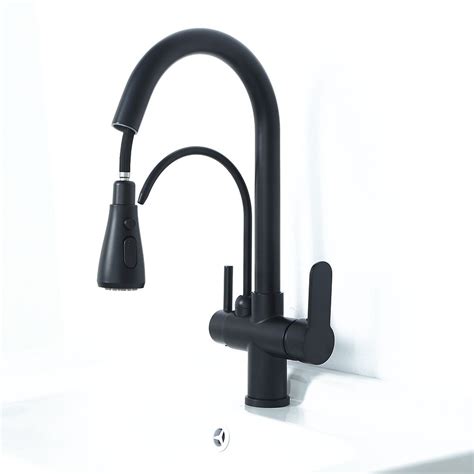 Water Filter Kitchen Tap Pull Out Tap In Matte Black Swivel Tap Solid Brass