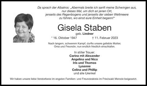 Traueranzeigen Von Gisela Staben Aachen Gedenkt