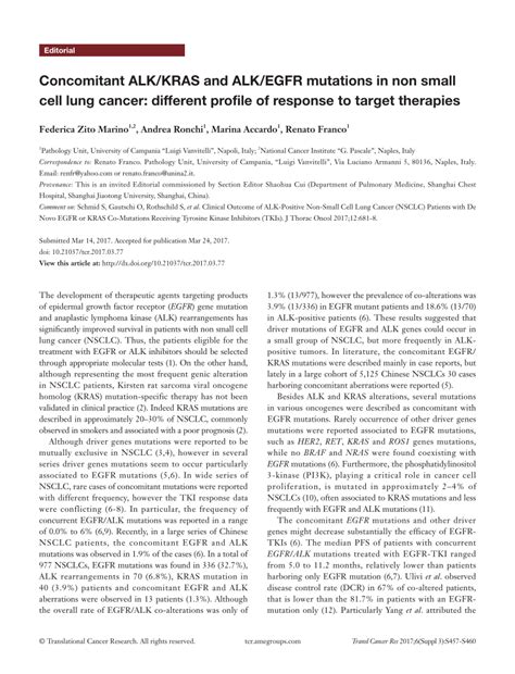 Pdf Concomitant Alkkras And Alkegfr Mutations In Non Small Cell Lung Cancer Different