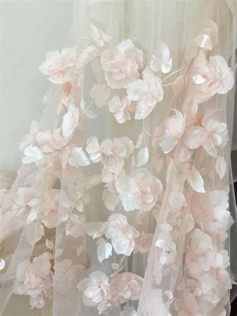 3d Full Blossom Flower Tulle Lace Fabric In Blush Wedding Etsy Tulle