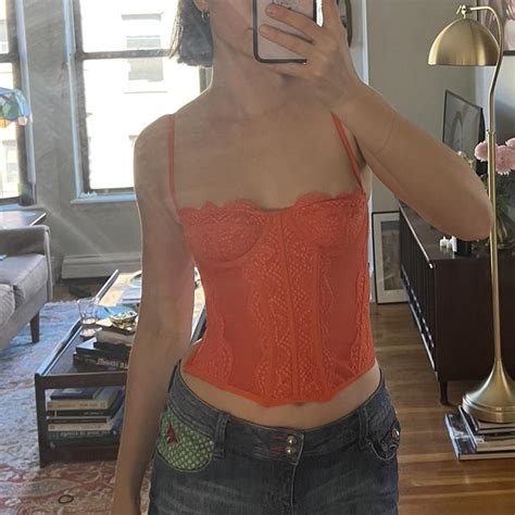 Stunning Orange Corset Top Back Features Three Depop