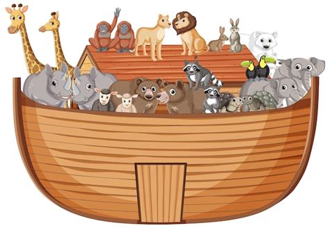 Premium Vector Many Animals On The Ark A Biblical Tale