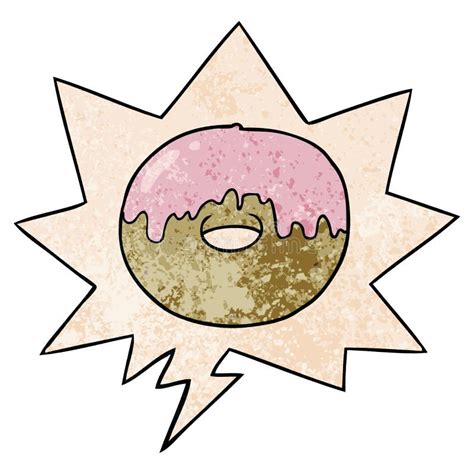 A Creative Cartoon Donut And Speech Bubble In Retro Texture Style Stock