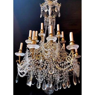 Proantic Lustre Baccarat En Bronze Dor Et Cristal