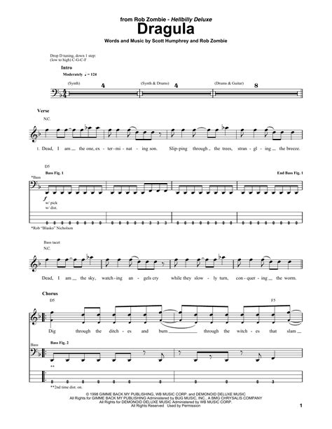 Dragula By Rob Zombie Sheet Music For Bass Guitar Tab At Sheet Music Direct