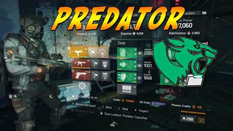 The Division 1 8 Classified PVP Predator Build 50 Chrit Hit Chance