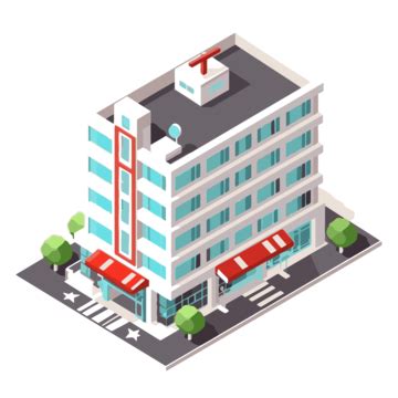 Hospital Building Clipart Isometric Facade Of A Business Cartoon Vector