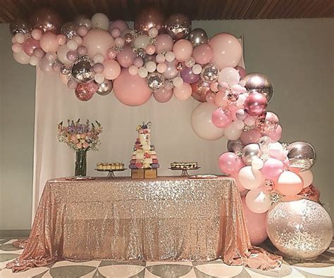 Pink, mauve, rose gold and silver balloon garland for a 40th birthday. Stylish Soirees Perth ...