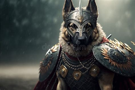 Dog Animal Portrait Dressed As A Warrior Fighter Or Combatant Soldier