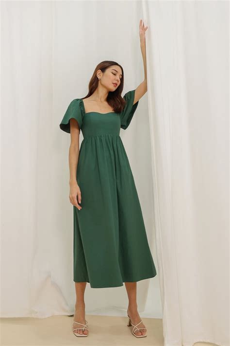 Lucinda Padded Flutter Sleeve Midaxi Dress Castleton Green Women S