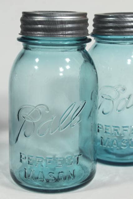 Old Aqua Blue Glass Canning Jars Authentic Vintage Ball Mason Jars W Zinc Lids