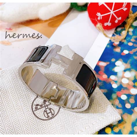 二手旗艦 Hermes 愛馬仕 Clic Clac 銀h 黑色 寬版 琺瑯手環中友店 蝦皮購物