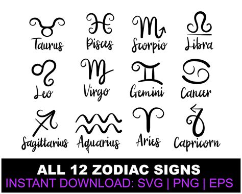 Zodiac SVG Bundle All 12 Zodiac Signs Svg Astrology Svg Horoscope