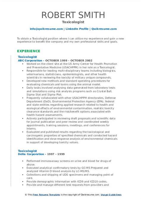 10 Toxicologist Resume Samples Templates For 2025