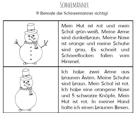 Hier Lese Malblätter mit Schneemännern in zwei Schwierigkeitsstufen