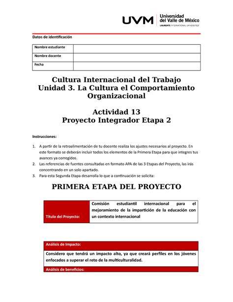 Actividad numero trece UVM Datos de identificación Nombre estudiante