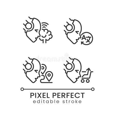 Machine Learning Usage Pixel Perfect Linear Icons Set Stock Vector