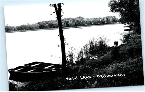 Row Boats On Shore Wolf Lake Oxford Wisconsin WI RPPC Real Photo