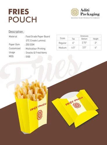 Custom Printed French Fries Box Gm Weight Holding Capacity Kg