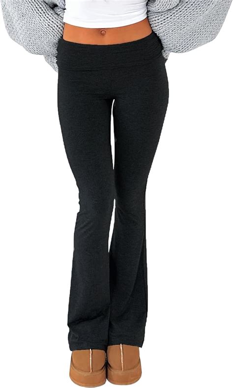 Lsfyszd Women Fold Over Waistband Stretchy Yoga Pants Flared Pants