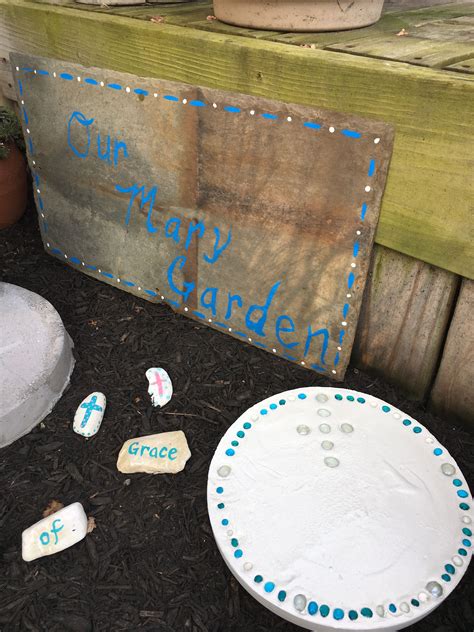 Mary Garden Rosary Stepping Stone And Slate Sign