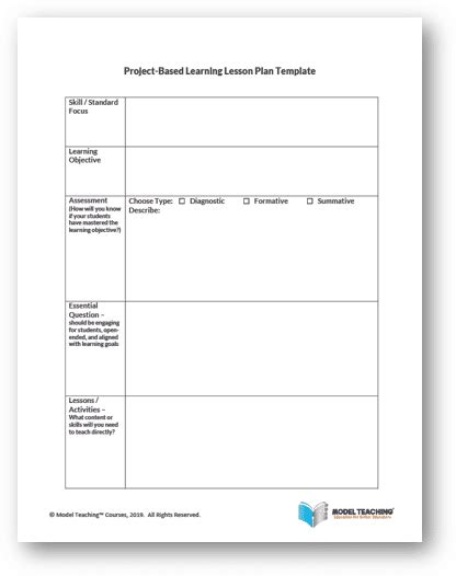 Project Based Learning Lesson Plan Template Model Teaching