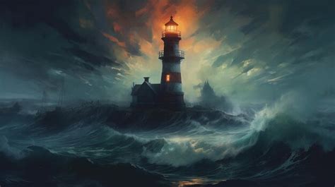 Premium AI Image | Painting of a lighthouse in a stormy sea with a ...