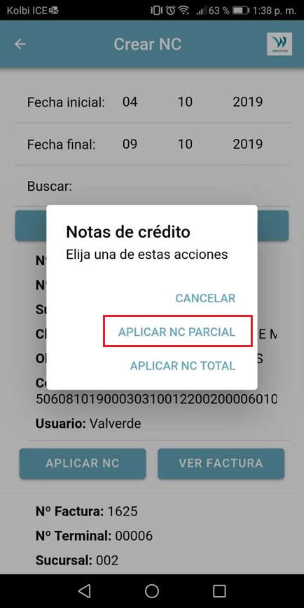 NOTA DE CRÉDITO PARCIAL APP Wolk Software