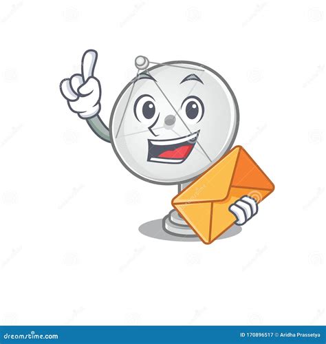 Cheerfully Satellite Dish Mascot Design With Envelope Stock Vector