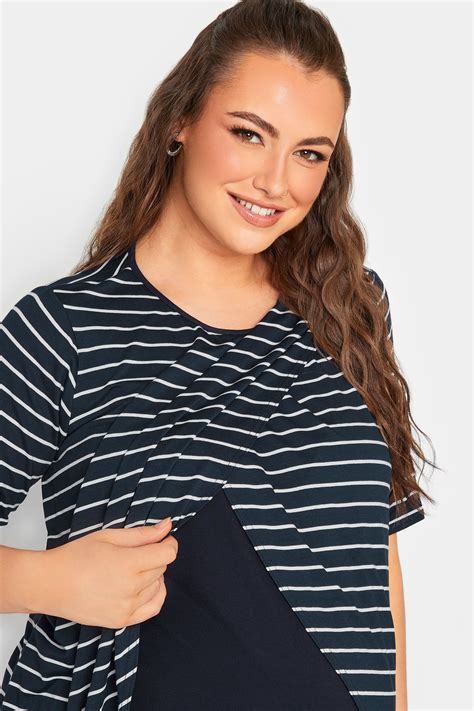 BUMP IT UP MATERNITY Curve Plus Size Navy Blue Stripe Nursing Top