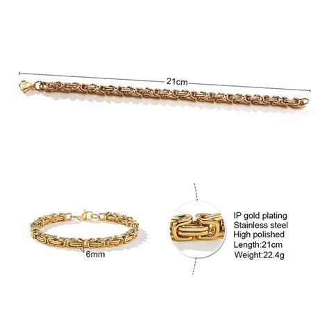 Stainless Steel Square Byzantine Bracelet Gold Plated Cuban Bracelet